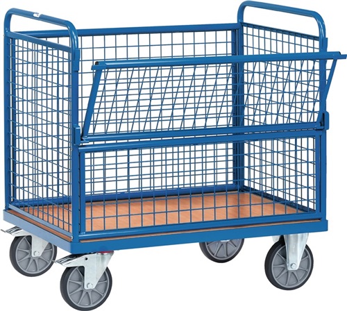 FETRA Drahtkastenwagen Ladeflächen-L1200xB800mm Längswand z.Hälfte abklappb.o.Deckel