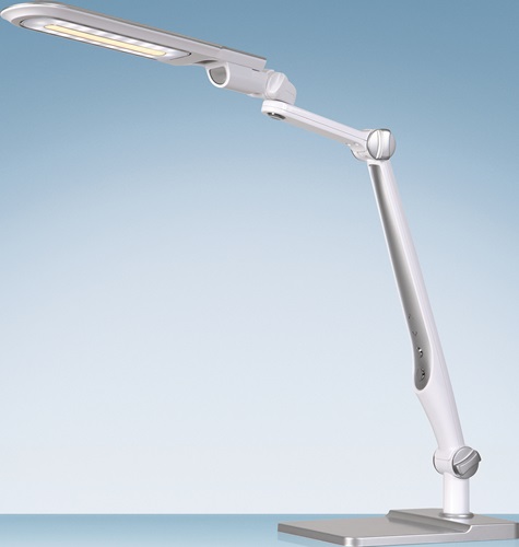 STYRO Schreibtischleuchte LED Multifl.ABS,Eisen,PS weiß/silber H600mm Standfuß+Klemme