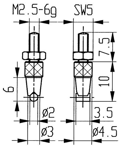 KÄFER Messeins.D.2mm horiz.Zyl.M2,5 STA z.Messuhren KÄFER