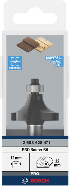 BOSCH Abrundfräser Standard for Wood, 12 mm, R1 12 mm, L 19 mm, G 70 mm