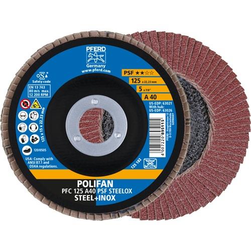 PFERD Fächerscheibe POLIFAN A PSF STEELOX D.125mm K.40 kon.Stahl/INOX NK PFERD
