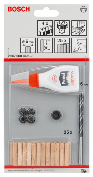 BOSCH Holzdübel-Set, 32-teilig, 6 mm, 30 mm