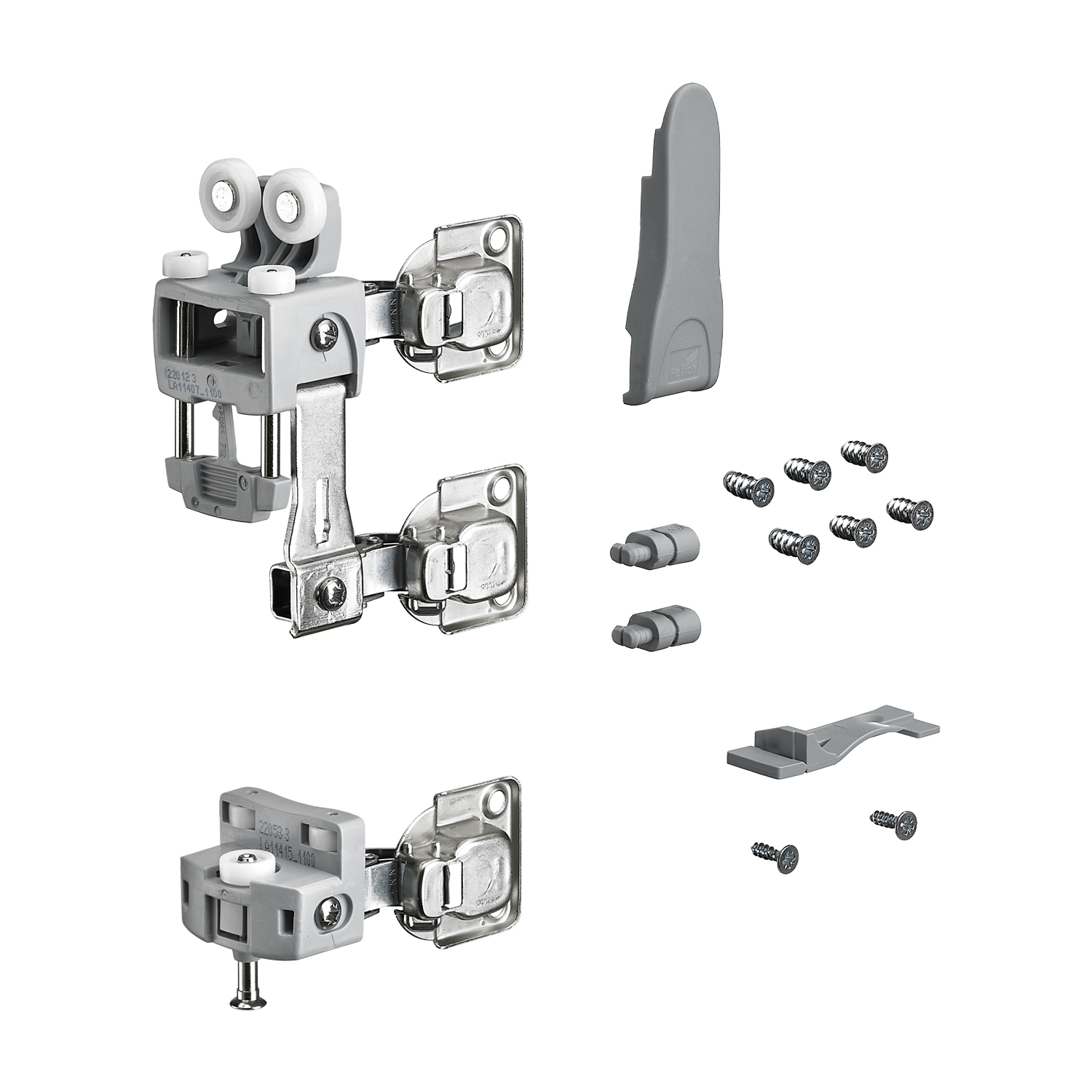 HETTICH WingLine L, Laufteilset mit unterer Führung mit Schließautomatik, 25 kg , grau, rechts, 9278486