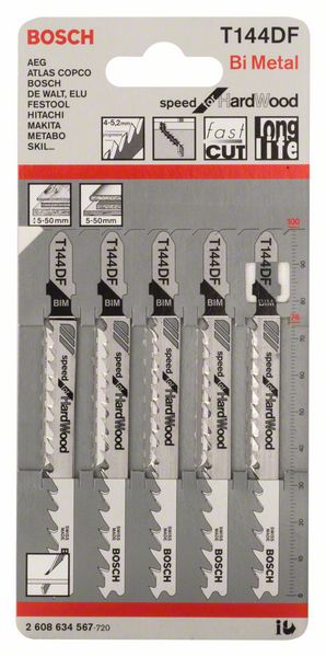 BOSCH Stichsägeblatt T 144 DF Speed for Hard Wood, 5er-Pack