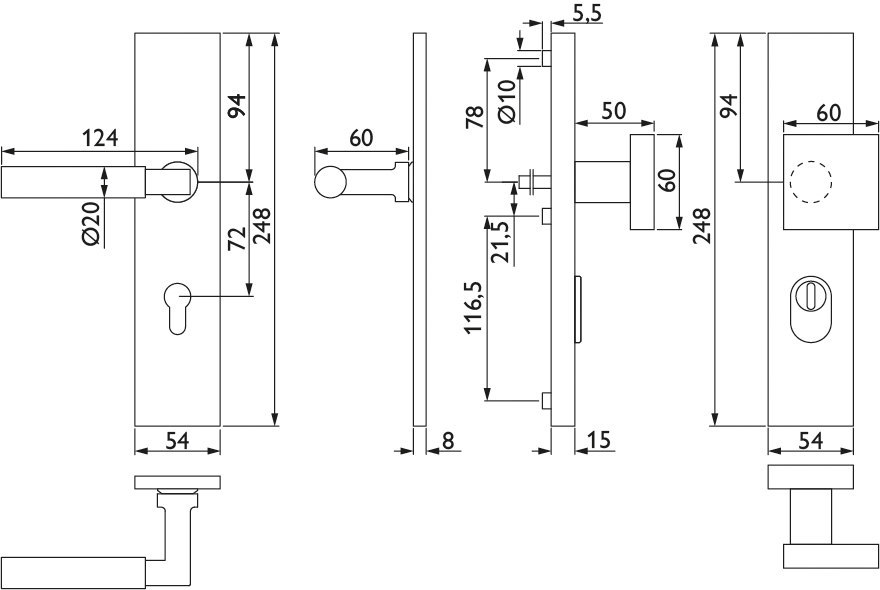 HERMAT Schutz-Wechselgarnitur mit Langschild INFINITY CLASSIC 1832/2094.KS/3132, Messing