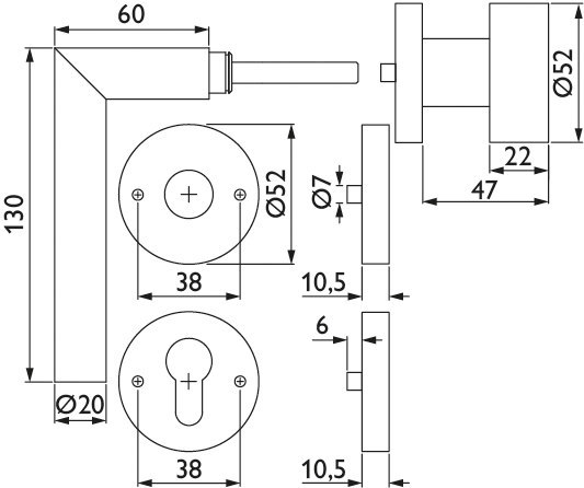 HERMAT Wechselgarnitur mit Rosetten BASIC 02 1802/2036.K/3127, Edelstahl
