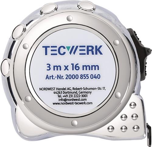 TECWERK Taschenrollbandmaß L.3m B.16mm mm/cm EG II Ku.CR TECWERK