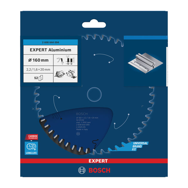 BOSCH Kreissägeblatt Expert for Aluminium, 160 x 20 x 2,2 mm, 52