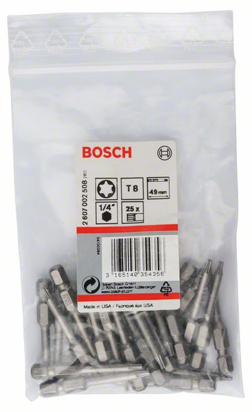 BOSCH Schrauberbit Extra-Hart T8, 49 mm, 25er-Pack