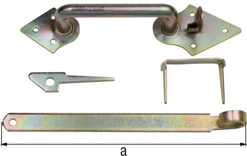 GAH Klinkenset 260mm galvanisch,gelb verz.f.Flechtzaun- u.leichte Holztore GAH