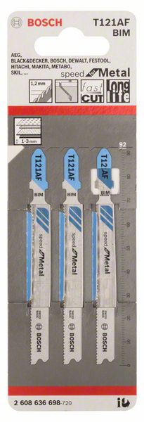 BOSCH Stichsägeblatt T 121 AF Speed for Metal, 3er-Pack