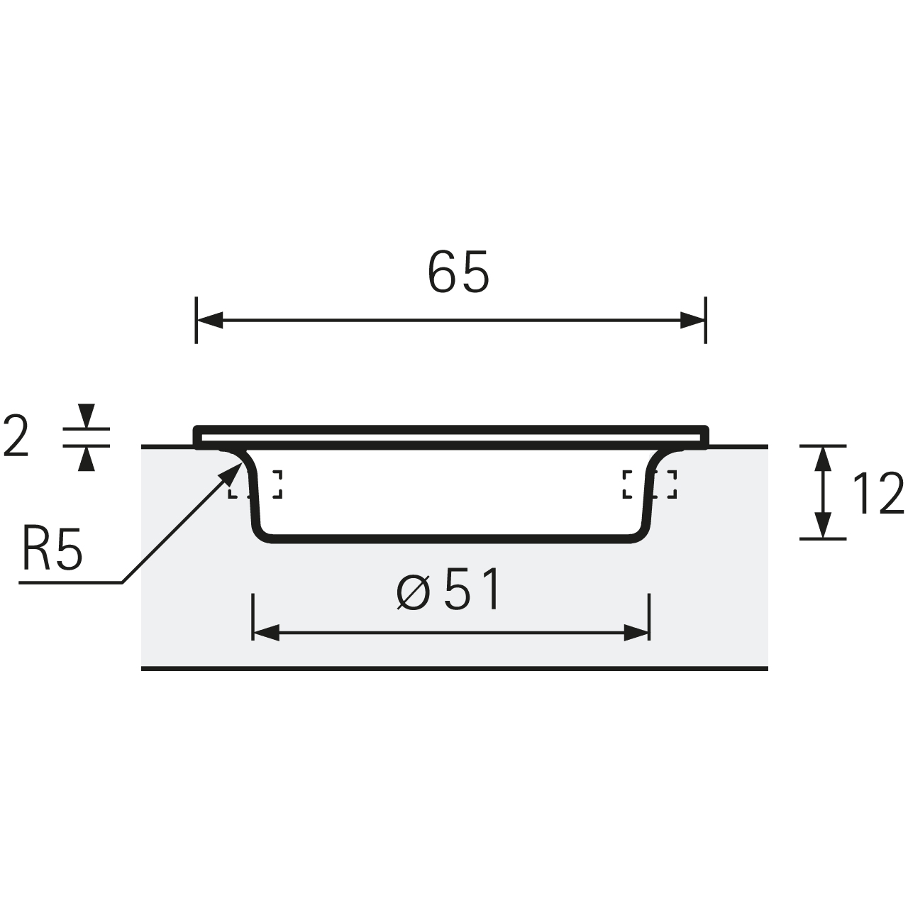 HETTICH Einsetzgriff Apolda, L 65 mm, B 65 mm, H 14 mm, Edelstahl gebürstet, 9191745