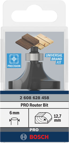 BOSCH Abrundfräser 6 mm, R1 12,7 mm, D 38,1 mm, L 18,6 mm, G 60 mm