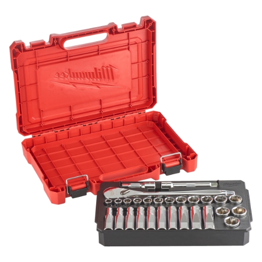 MILWAUKEE 28-teilig Ratschen- und Steckschlüsseleinsatz Set 1/2" metrisch