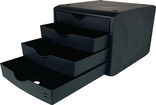 HELIT Schubladenbox m.Auszugssperre 4 Schubl.schwarz H215xB265xT332mm HELIT