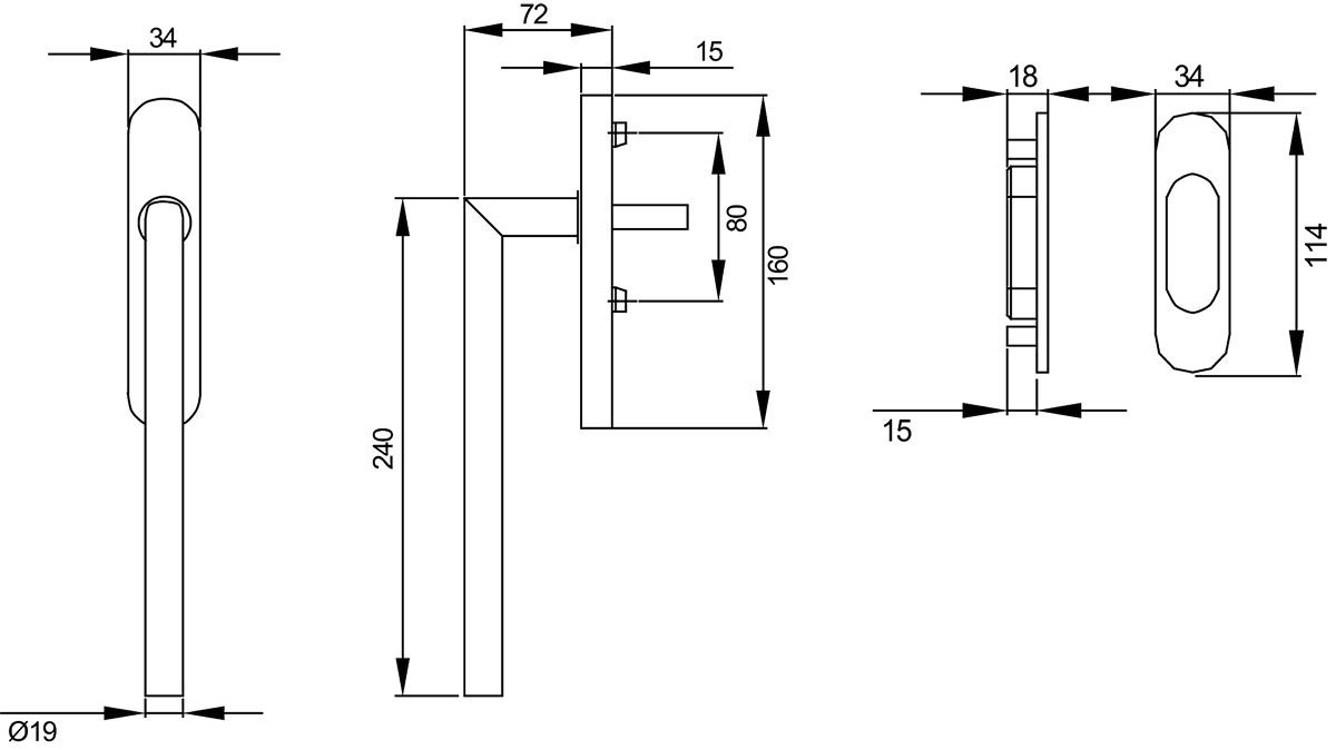 KARCHER DESIGN EHSSET28 PZ 83 - Hebeschiebetürgriff-Set mit Modell Rhodos, Griffmuschel außen ohne PZ-Lochung, Edelstahl