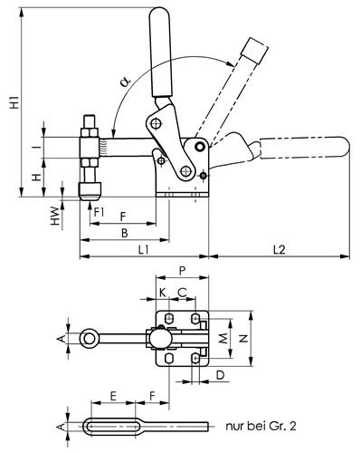 AMF Senkrechtspanner Nr.6811P Gr.2 waagrechter Fuß schwer AMF