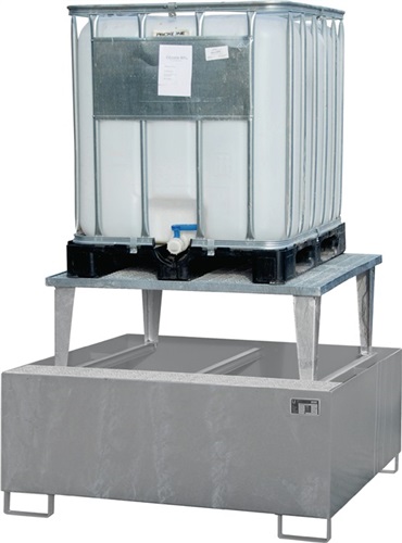BAUER Auffangwanne Auffangvol.1000l L1460xB1460xH1083mm Stahlbl.m.Gitterrost silber