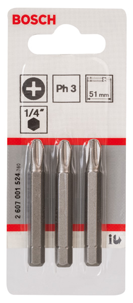 BOSCH Schrauberbit Extra-Hart PH 3, 51 mm, 3er-Pack