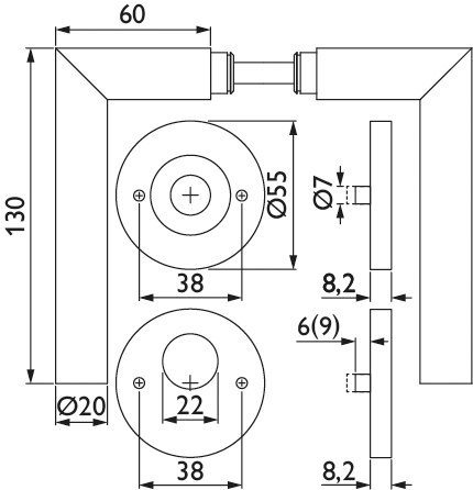HERMAT Drückergarnitur mit Rosetten BASIC 02 1802/2073.M, Klasse 4, Edelstahl