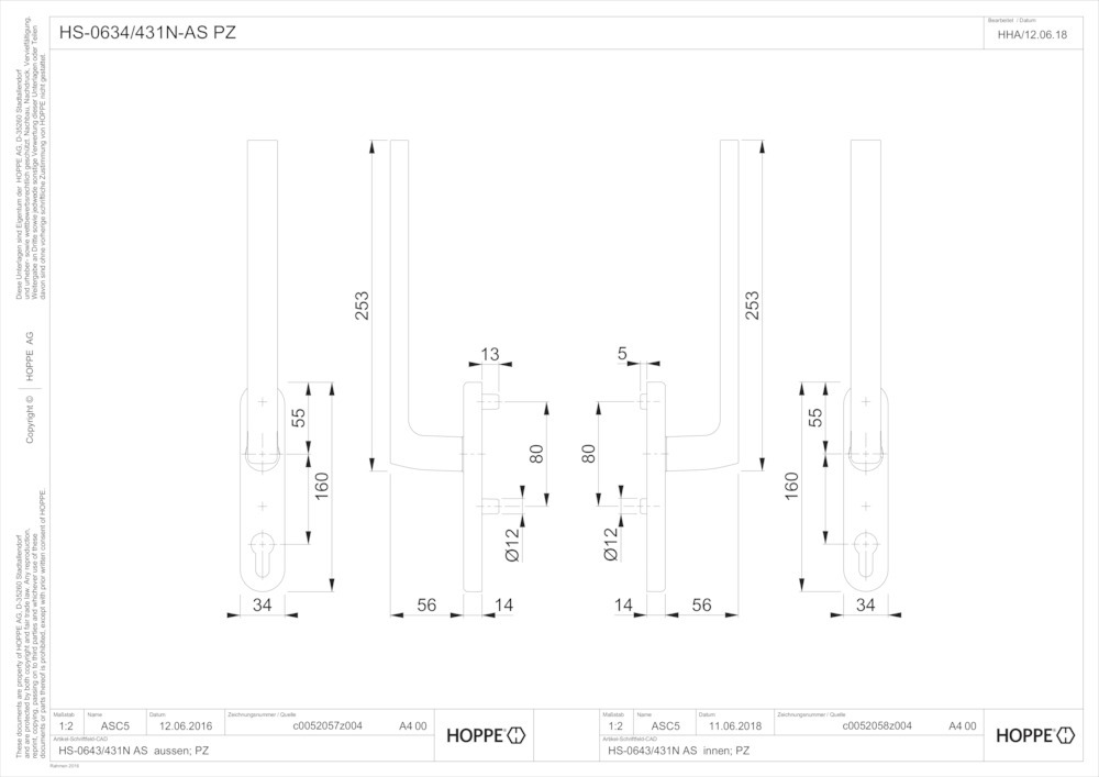 HOPPE® Handhebelgarnitur Dallas HS-0643/431N-AS, Aluminium HOPPE® Handhebelgarnitur Dallas HS-0643/431N-AS, Aluminium