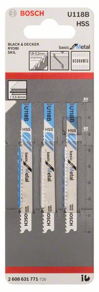 BOSCH Stichsägeblatt U 118 B Basic for Metal, 3er-Pack