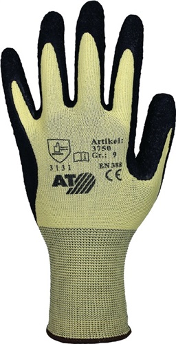 PROMAT Handschuhe Gr.7 gelb/schwarz EN 388 PSA II Nyl.m.Naturlatex ASATEX