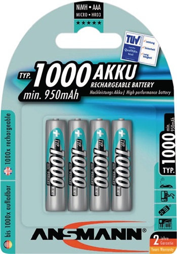ANSMANN Akkuzelle 1,2 V 1000 mAh R03-AAA-Micro HR03 4 4St./Blister ANSMANN