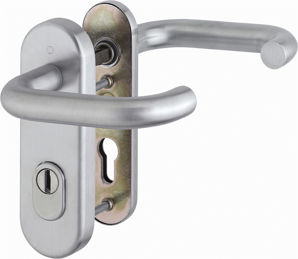 HOPPE® FH Schutz-Drückergarnitur mit Kurzschild Paris FS-E138F/3332KZA/353K-1, Edelstahl, 1901628