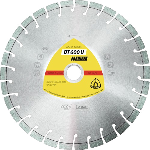 KLINGSPOR Diamanttrennscheibe DT 600 U Supra D.230mm Bohr.22,23mm Seg.-H.9mm Seg.-S.2,6mm
