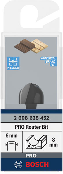 BOSCH Hohlkehlfräser 6 mm, R1 8 mm, D 15,9 mm, L 12,3 mm, G 45 mm