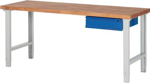 PROMAT Werkbank Ser.BK650 B2000xT700xH790-1140mm Buche massiv lichtgrau/blau 1Schublade