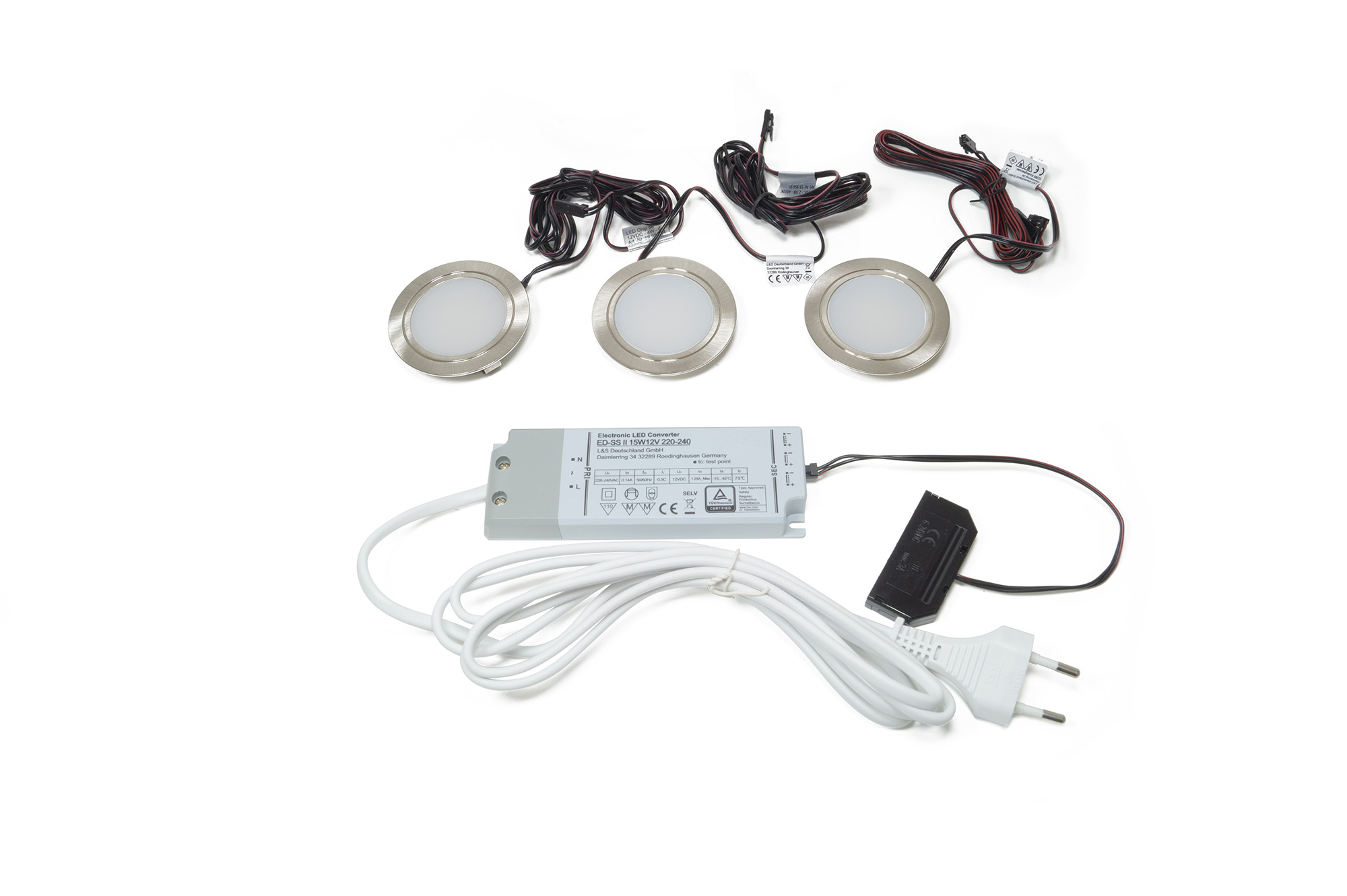 L&S 3-er Set LED-Leuchte Chip 58, 12VDC 3x4W, WW, edelstahl