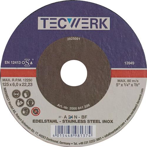 TECWERK Schruppscheibe INOX D125xS6mm gekr.INOX Bohr.22,23mm TECWERK