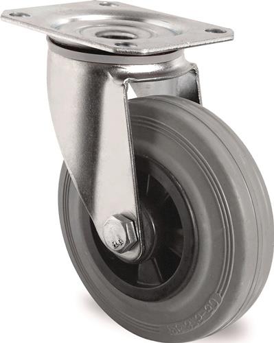 TECWERK Lenkrolle D.200mm Trgf.205kg m.Platte PP Rollenlager VG grau TECWERK