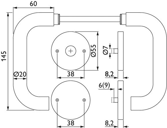 HERMAT Drückergarnitur mit Rosetten BASIC 01 1801/2073.M, Klasse 4, Edelstahl