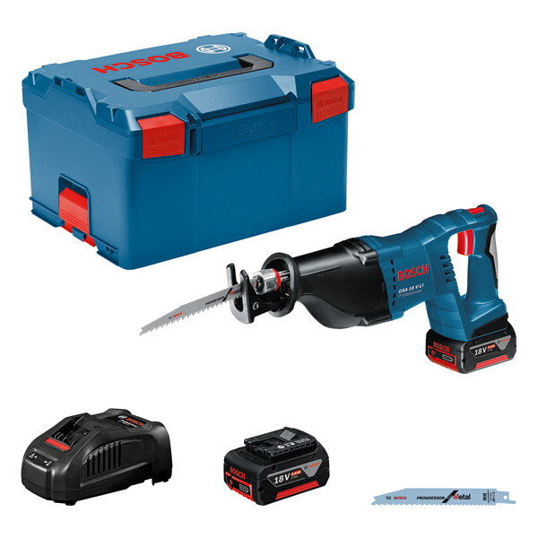 BOSCH Akku-Säbelsäge GSA 18 V-LI, mit 2 x 5.0 Ah Li-Ion Akku, L-BOXX