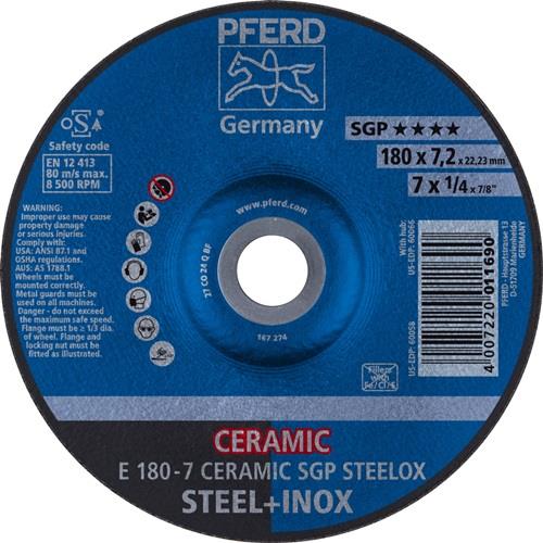 PFERD Schruppscheibe CERAMIC SGP STEELOX D180xS7mm gekr.STA Bohr.22,23mm PFERD