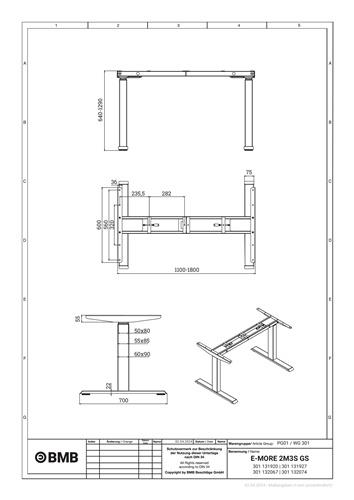 BMB Steh-Sitz Tischgestell E-MORE 2M3S GS schwarz RAL 9017 H.640-1290mm BMB