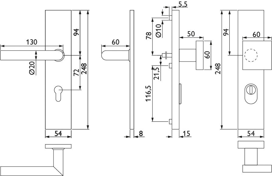 HERMAT Schutz-Wechselgarnitur mit Langschild BASIC 02 1802/2094.KS/3132, Edelstahl