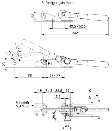 AMF Verschlussspanner Nr.6847S Gr.3 horiz.Sicherheitsverriegelung AMF