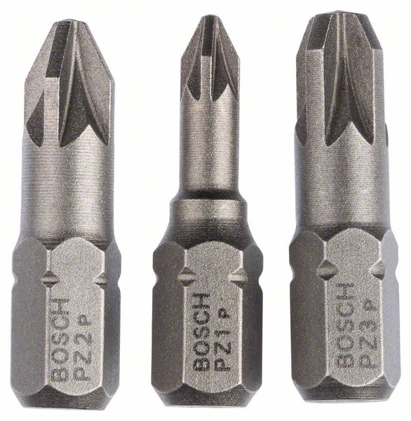 BOSCH Schrauberbit-Set Extra-Hart (PZ), 3-teilig, PZ1, PZ2, PZ3, 25 mm