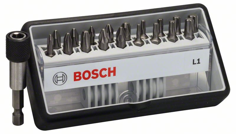 BOSCH Schrauberbit-Set Robust Line L Extra-Hart, 18+1-teilig, 25mm, PH, PZ, Torx
