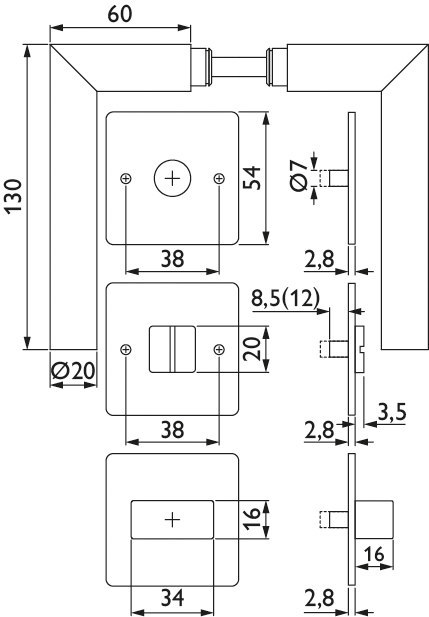 HERMAT Drückergarnitur mit Rosetten BASIC 02 1802/2611.FL, Edelstahl, smoke black