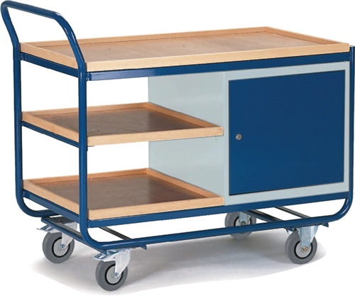 GABRIEL Tischwagen m.1Schrank 3Holzwerkstoffplatten L1000xB575mm Rand-H.20mm enzianblau