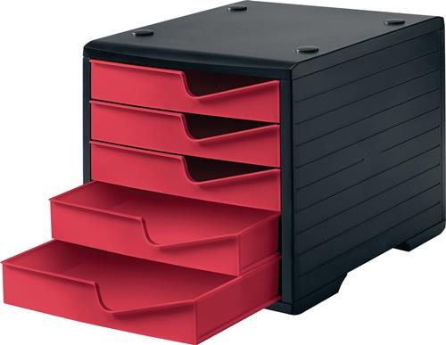 STYRO Ablagebox 5 Schubl.schwarz/cranberry Polystyrol H255xB270xT340mm STYRO
