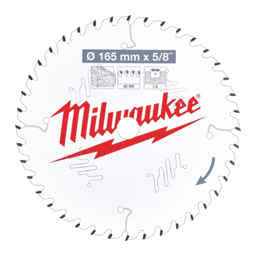 MILWAUKEE 165/15,87 mm Z40 Wechselzahn Kreissägeblatt Holz für Akku-Handkreissägen
