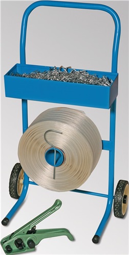 WERTH Umreifungsset f.PE-Fadenstrukturband Bandl.850mm Bandb.16mm m.fahrbarem Abroller