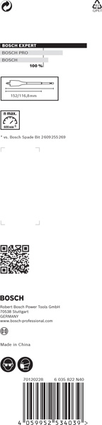 BOSCH EXPERT SelfCut Speed Flachfräsbohrer, 38 x 152 mm. Für Bohrmaschinen