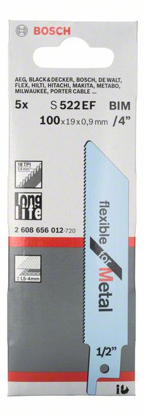 BOSCH Säbelsägeblatt S 522 EF, Flexible for Metal, 5er-Pack